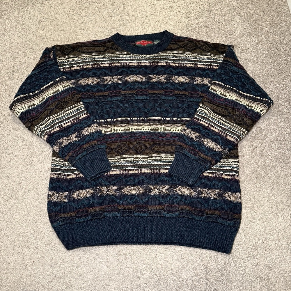Stone Haven‎ Sweater M Cosby Sweater Knitted Ramie/Cotton Blend Vintage 80's 3D